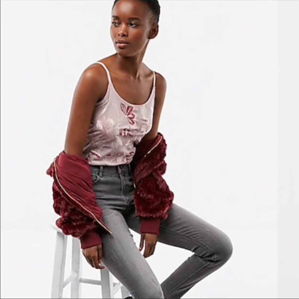 Express Pink Floral Embroidered Bodysuit